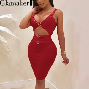 Black hollow out bodycon v neck sexy short dress Women Red Black
